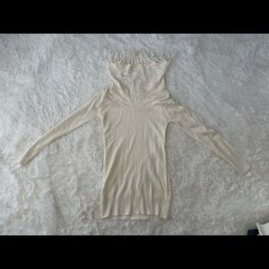 Long creamy white long sleeve cowl-neck sweater